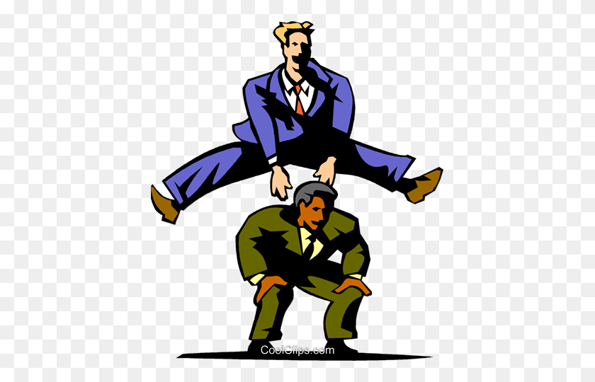 413x480 Businessmen Playing Leap Frog Royalty Free Vector Clip Art - Leap Clipart