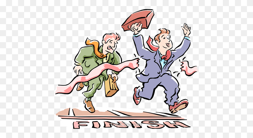 480x398 Businessmen Racing To The Finish Royalty Free Vector Clip Art - Finish Clipart