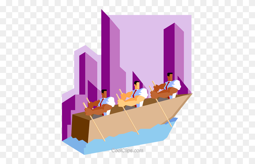 431x480 Businessmen Rowing To Destination Royalty Free Vector Clip Art - Destination Clipart