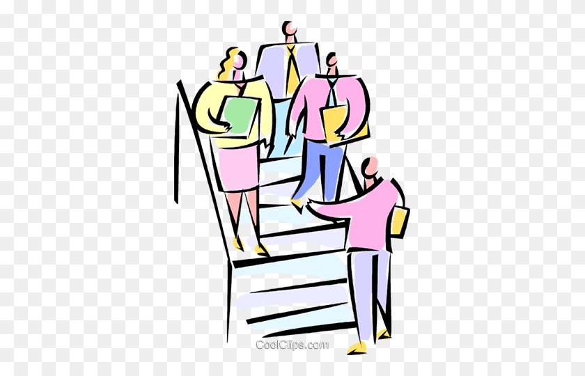 339x480 Businesspeople Walking Down The Stairs Royalty Free Vector Clip - Business People Clipart