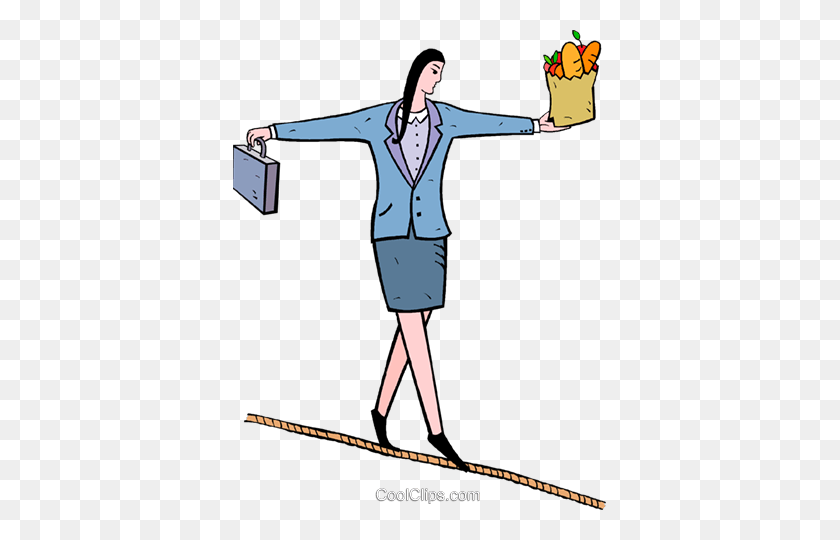 373x480 Businesswoman Balancing On A Tightrope Royalty Free Vector Clip - Tightrope Clipart