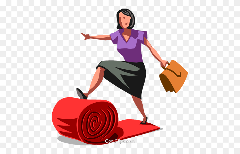 478x480 Businesswoman Rolling Out The Red Carpet Royalty Free Vector Clip - Red Carpet Clipart