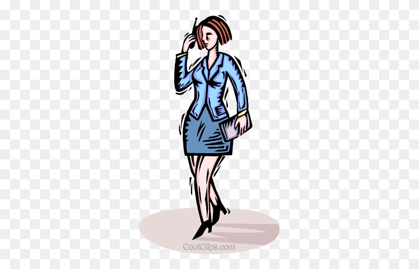 283x480 Businesswoman Talking On A Cell Phone Royalty Free Vector Clip Art - Talking On The Phone Clipart