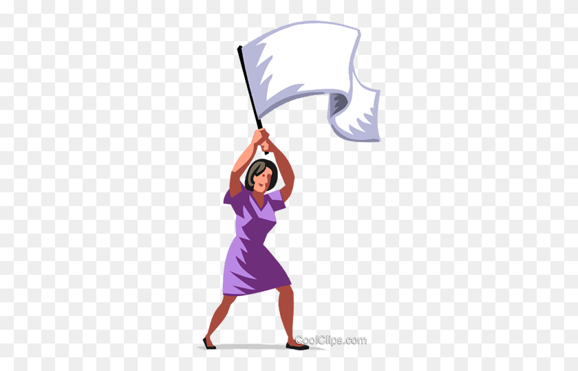 268x480 Businesswoman Waving A White Flag Royalty Free Vector Clip Art - Waving Clipart