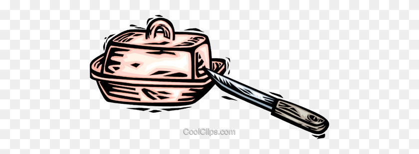 480x250 Butter Dish And Knife Royalty Free Vector Clip Art Illustration - Butter Clipart Black And White