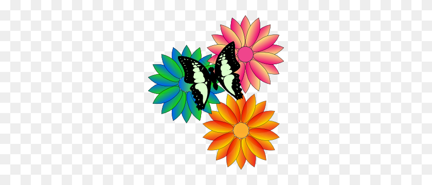 264x300 Бабочка И Цветы Картинки - Мультфильм Цветы Клипарт