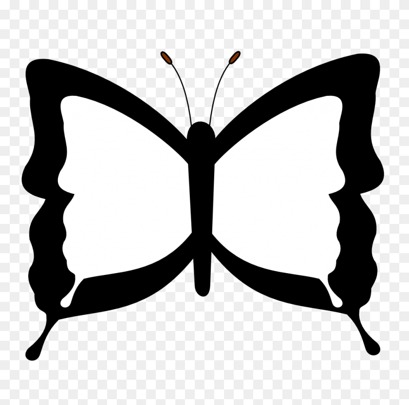 999x990 Бабочка Черно-Белое Черно-Белое Изображение Бабочки Клипарт - Простой Клипарт Бабочка