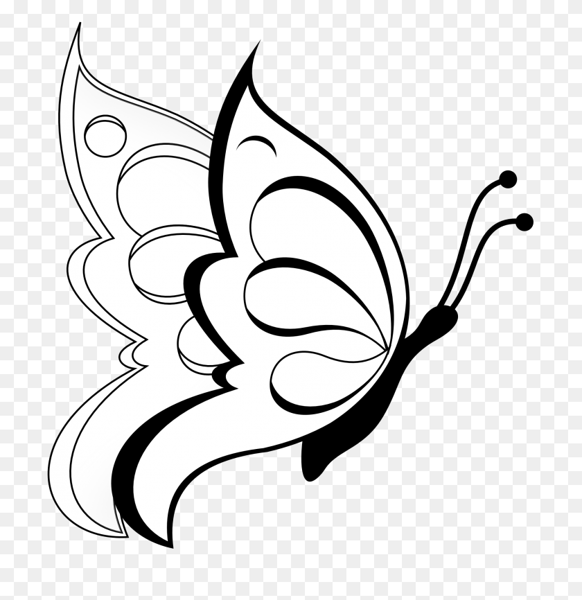 1979x2045 Butterfly Clipart Butterfly Black White Line Art Coloring - Simple Flourish Clipart