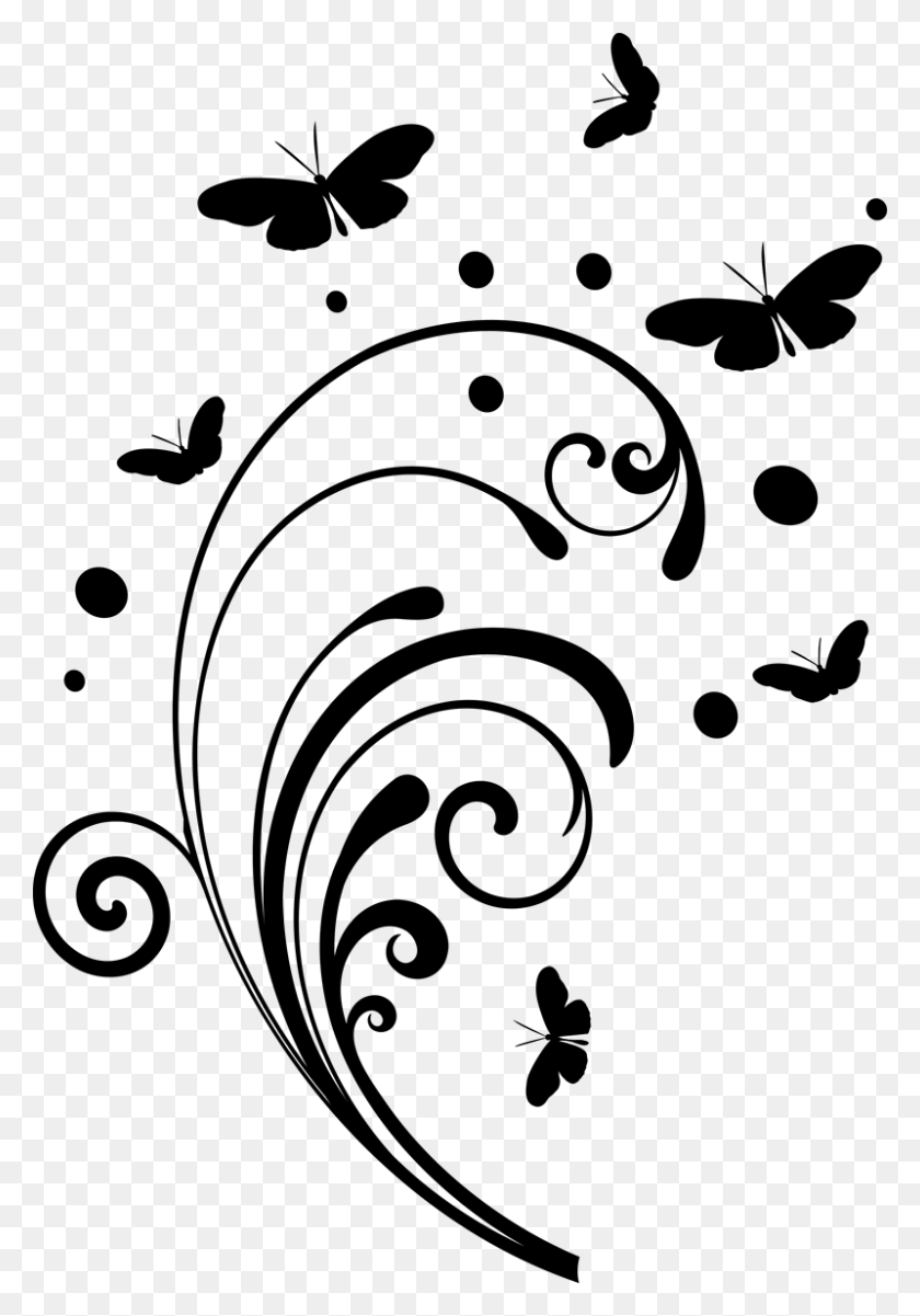 800x1171 Butterfly Clipart Swirl Collection - Corner Swirl Clipart