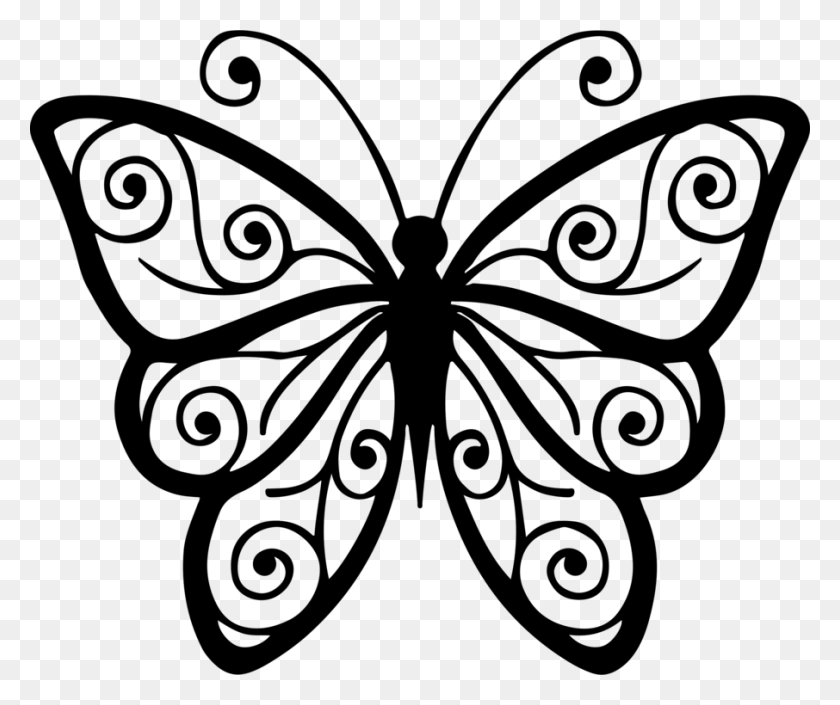 906x750 Бабочка Насекомое Линии Искусство Рисования Черно-Белое - Белый Клипарт Бабочка
