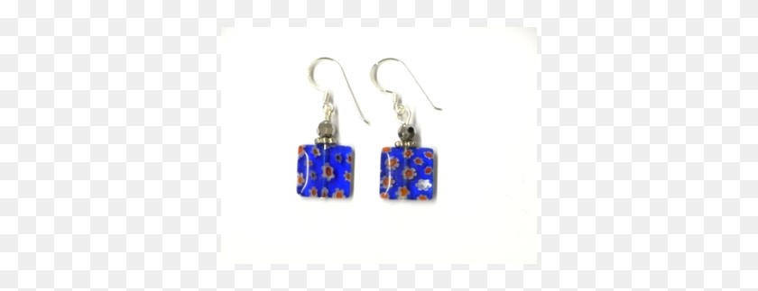 350x263 Buy Murano Glass Earrings Dark Blue Cube Shaped Flower Pattern - Silver Glitter PNG