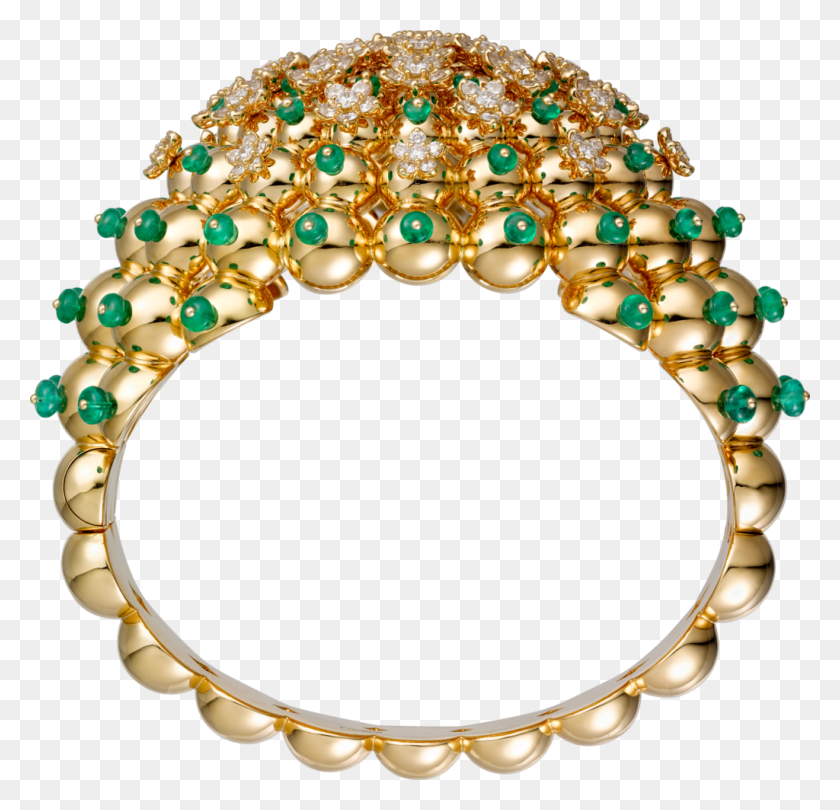 1024x985 Cactus De Cartier Braceletyellow Gold, Emeralds, Diamonds - Diamonds Falling Png