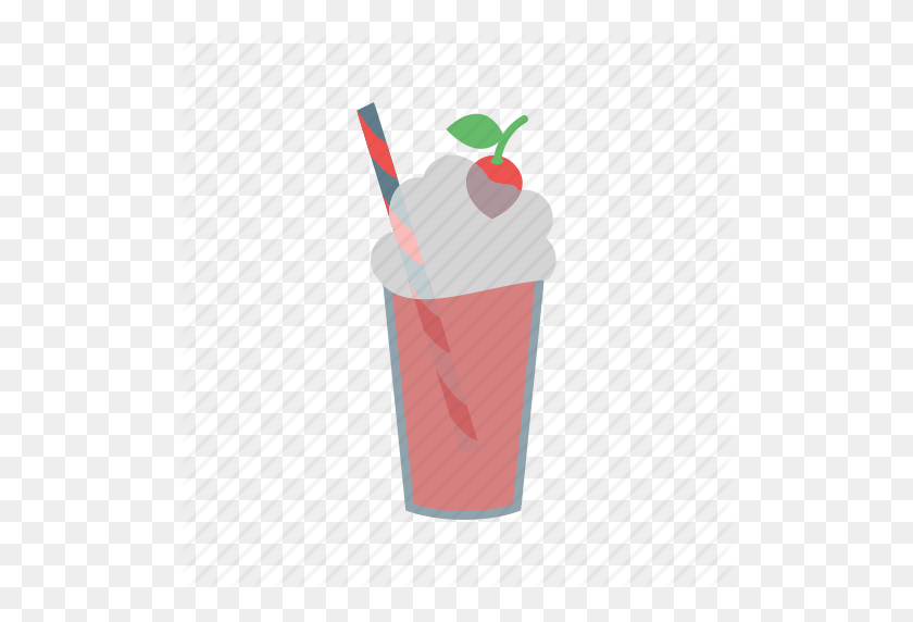 512x512 Cafe, Color, Drink, Glass, Milkshake, Straw, Strawberry Icon - Milkshake PNG