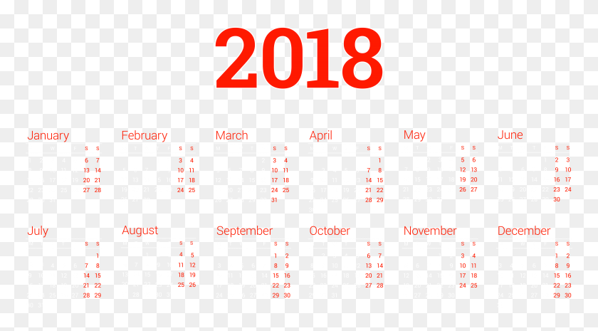 8000x4160 Calendar Transparent Clip - Calendar 2018 PNG