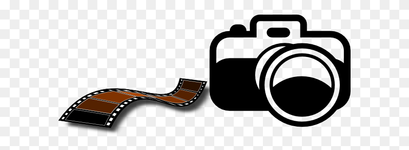 600x248 Camera And Film Strip Png, Clip Art For Web - Movie Clipart Black And White