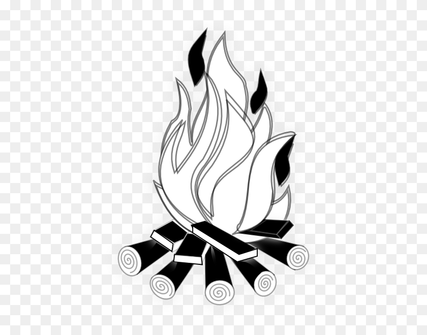 432x599 Camp Fire Black And White Clip - Panda Clipart Black And White