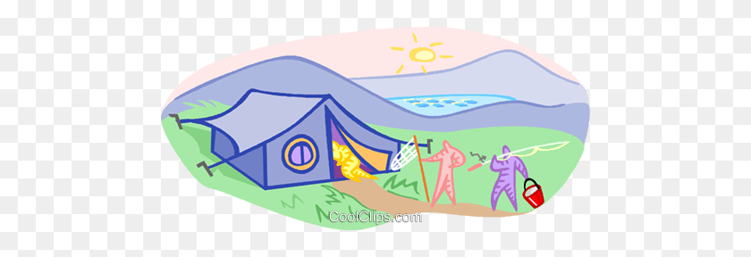 480x228 Camping With A Tent And Fishermen Royalty Free Vector Clip Art - Tent Clipart Free