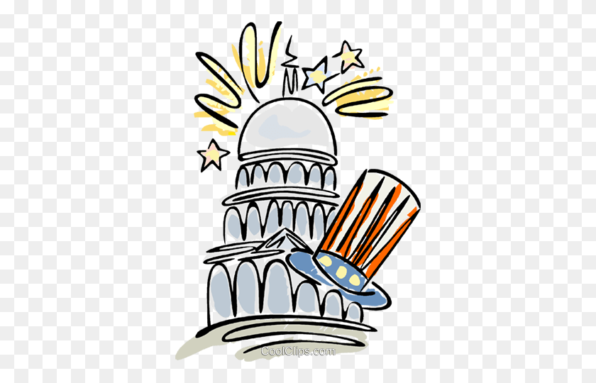 346x480 Capitol Building With Uncle Sam's Hat Royalty Free Vector Clip Art - Us Capitol Building Clipart