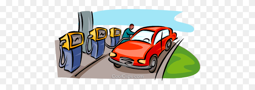 480x239 Car Refilling Gasoline Royalty Free Vector Clip Art Illustration - Gasoline Station Clipart