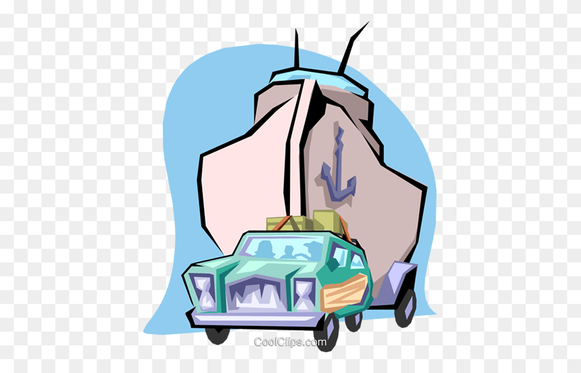 425x480 Car Towing A Boat Royalty Free Vector Clip Art Illustration - Towing Clipart