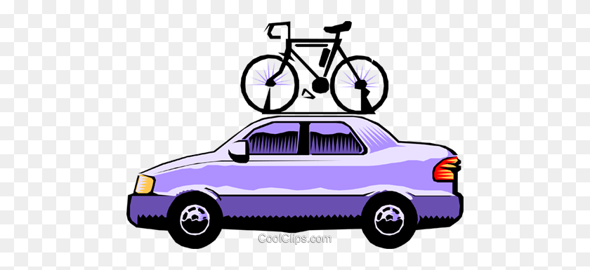 480x325 Car With Bicycle Roof Rack Royalty Free Vector Clip Art - Road Bike Clipart