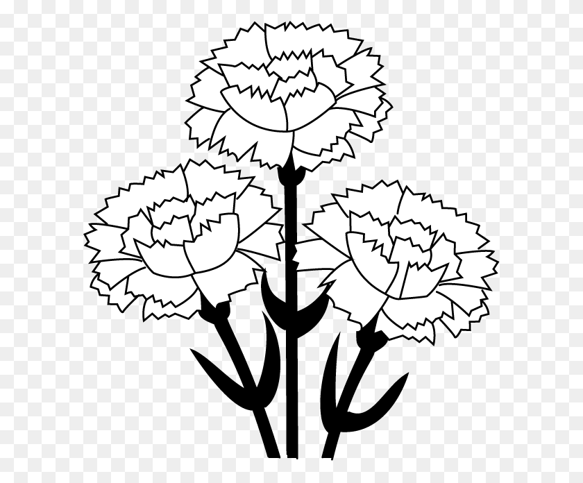 600x636 Carnation Clipart Black And White, Free Download Clipart - Amusement Park Clipart Black And White