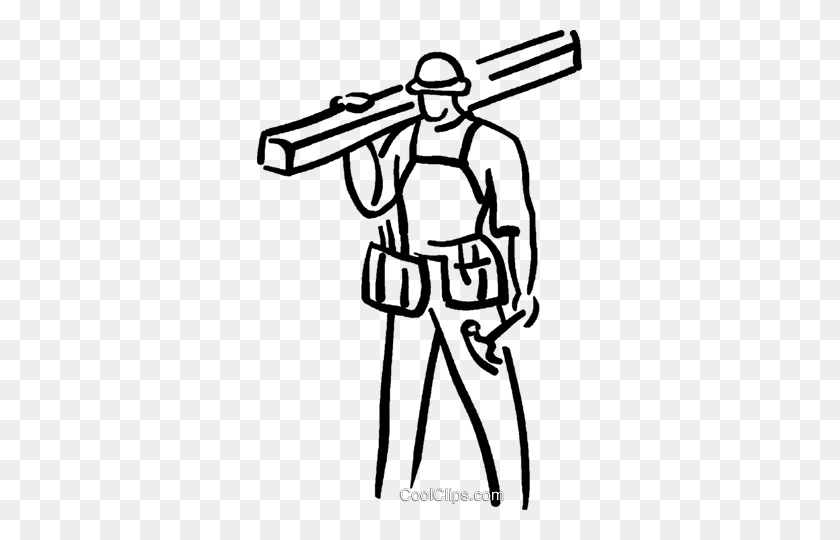 325x480 Carpenter With Hammer And Lumber Royalty Free Vector Clip Art - Carpenter Clipart Black And White