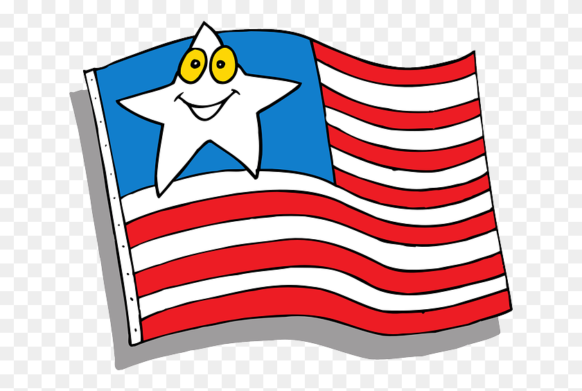 640x504 Cartoon American Flag Flag Star Face Cartoon American Wave Smile - American Flag On Pole PNG