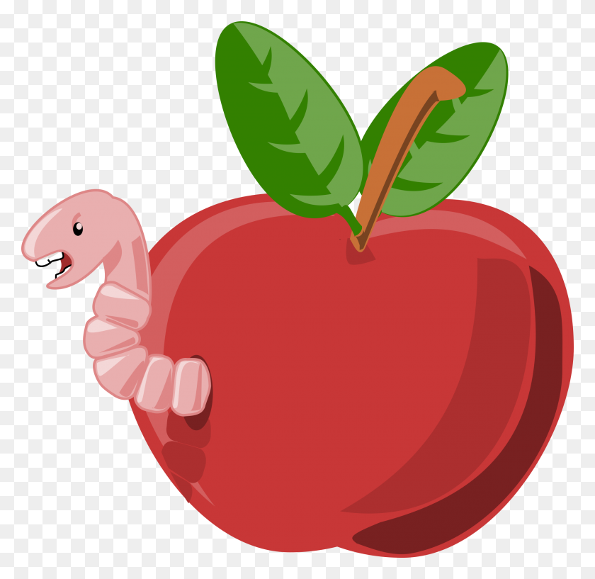 2400x2330 Cartoon Apple With Worm Icons Png - Worm PNG