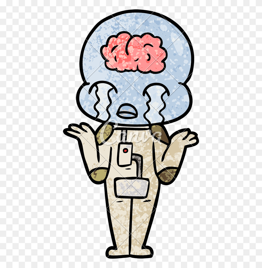 436x800 Cartoon Big Brain Alien Crying - Cartoon Brain PNG