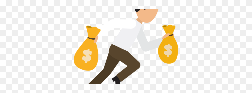 350x250 Cartoon Business Man Run With Money Bags - Money Cartoon PNG