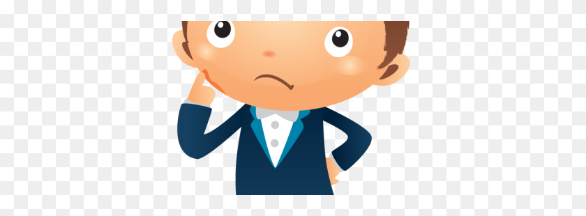 350x250 Cartoon Businessman Thinking With Hand Pointing Near His Face - Thinking Face PNG