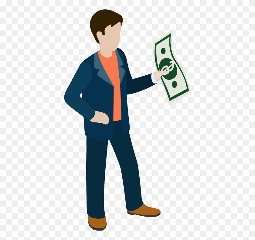 420x730 Cartoon Businessman With Money Cash - Money Cartoon PNG