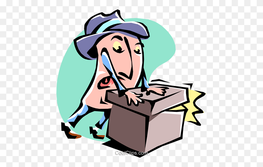 480x475 Cartoon Businessmanclosing Lid On Box Royalty Free Vector Clip - Businessman Clipart