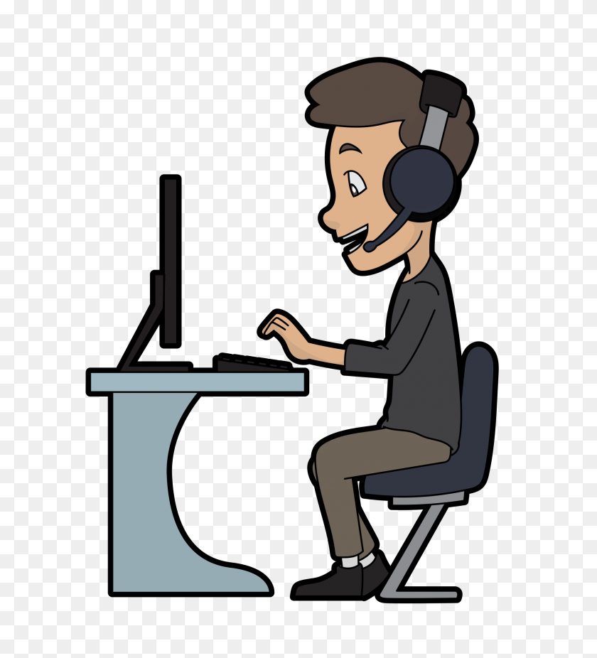 2000x2221 Cartoon Call Centre Guy Using A Computer - Cartoon Computer PNG