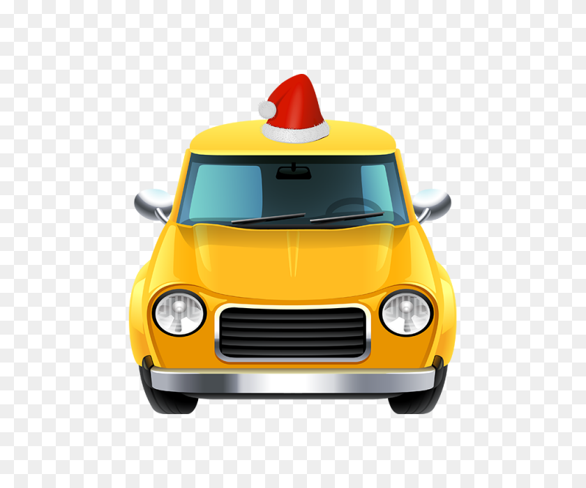640x640 Cartoon Car With Christmas Hat, Cartoon Car, Car, Yellow Car Png - Classic Car PNG