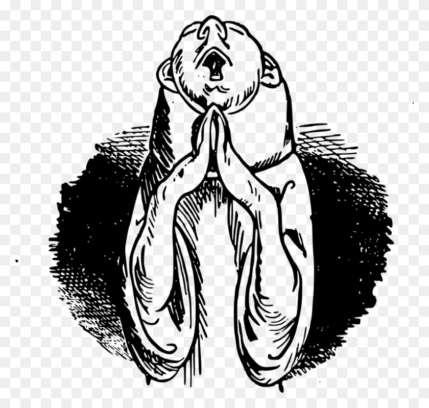 791x750 Мультфильм Карикатура Молитва Рисование Линии Искусства - Молящийся Клипарт Черно-Белое