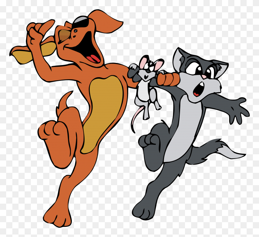 3474x3157 Cartoon Cat Dog Mouse Clipart Png - Cartoon Cat PNG