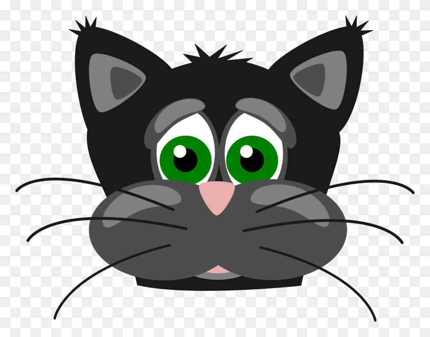 2400x1842 Cartoon Cat Face Icon With Wide Open Big Eyes And Contour - Cat Face Clipart Black And White