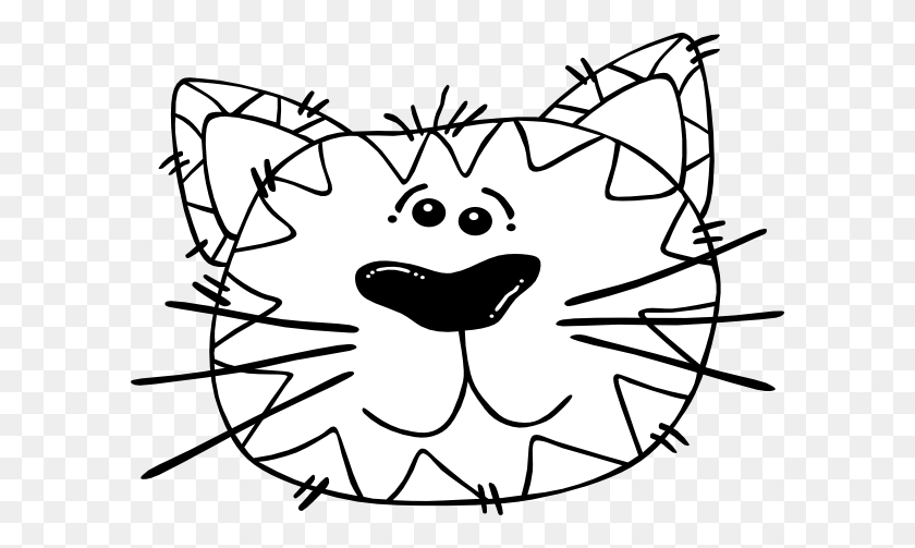 600x443 Cartoon Cat Face Outline Clip Art - Cute Cat Clipart Black And White
