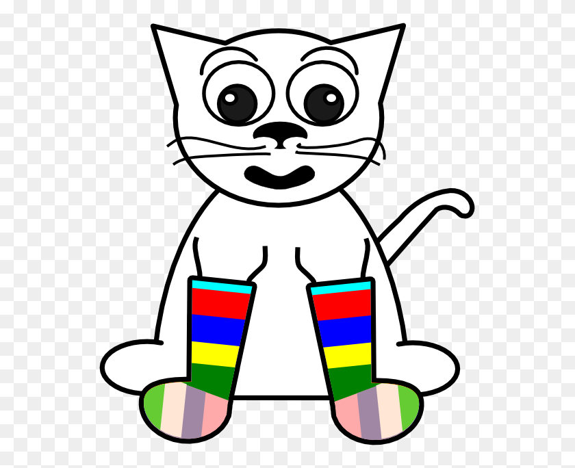 555x624 Cartoon Cat In Rainbow Socks Black White Line Art Tattoo Google - Cartoon Cat Clip Art