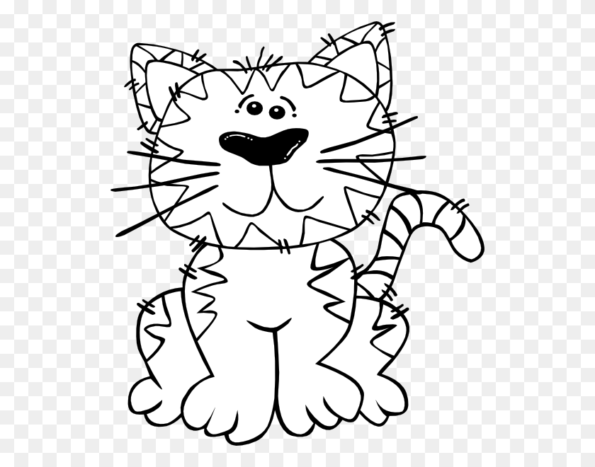 528x600 Cartoon Cat Sitting Outline Clip Art Free Vector - Black And White Clipart Cat