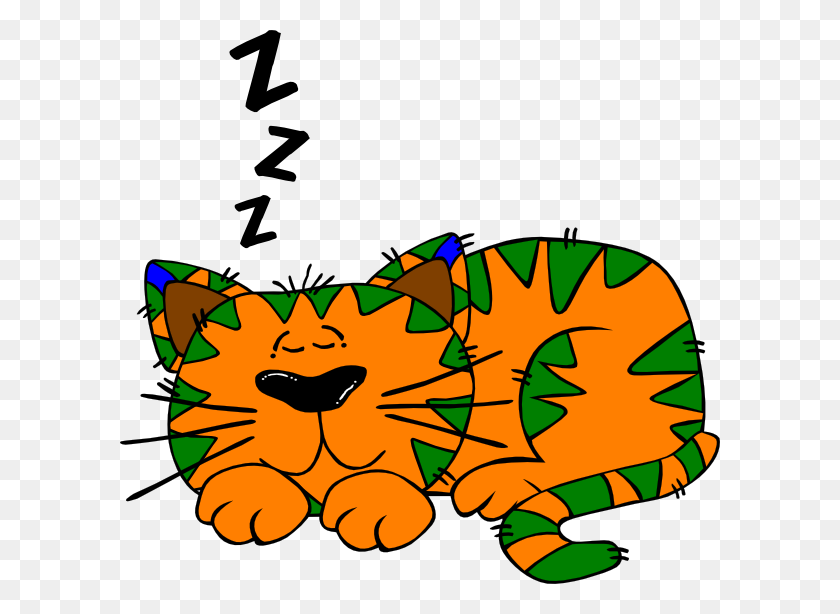 600x554 Cartoon Cat Sleeping Outline Clip Art - Sleeping In Bed Clipart