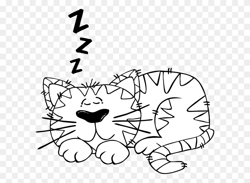 600x554 Cartoon Cat Sleeping Outline Clip Art Free Vector - Chips Clipart Black And White