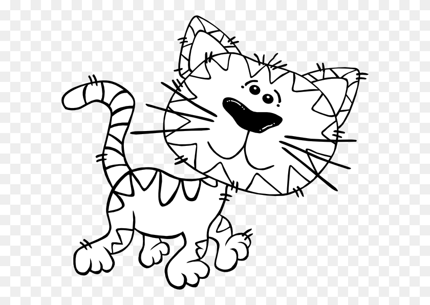 600x536 Cartoon Cat Walking Outline Png, Clip Art For Web - Cat Head Clipart