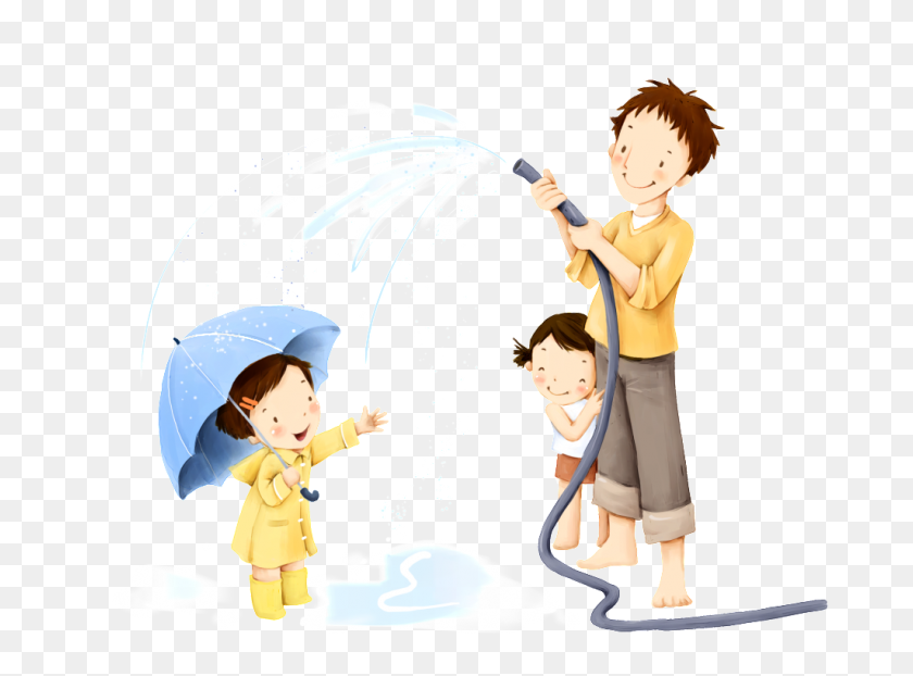 1024x739 Cartoon Character Playing With Water Spray Free Png Download - Water Spray PNG