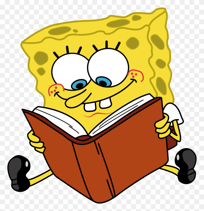 1543x1600 Cartoon Characters Spongebob Reading Book Png - Reading PNG