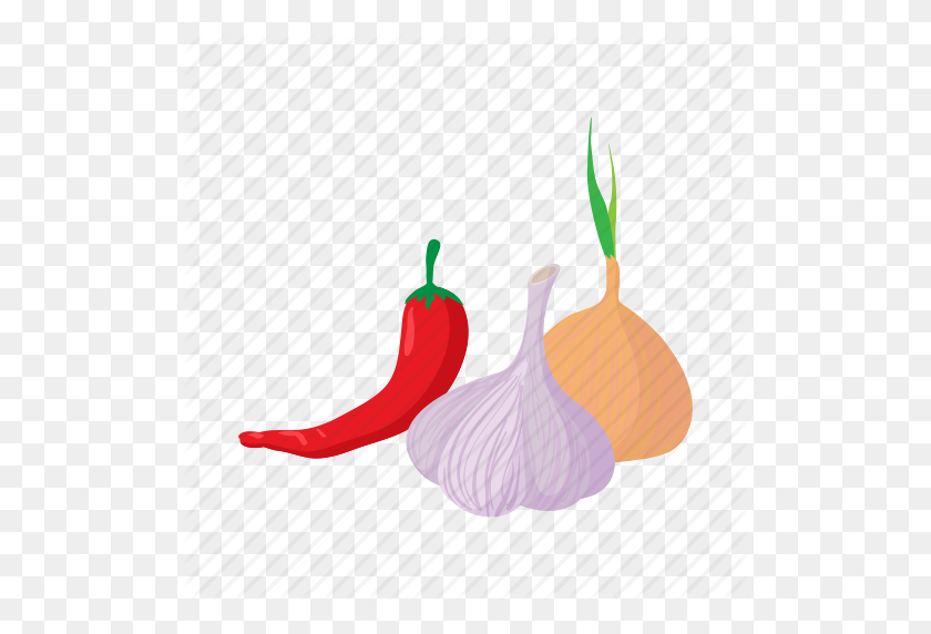 512x512 Cartoon, Chili, Garlic, Healthy, Onion, Pepper, White Icon - Garlic PNG