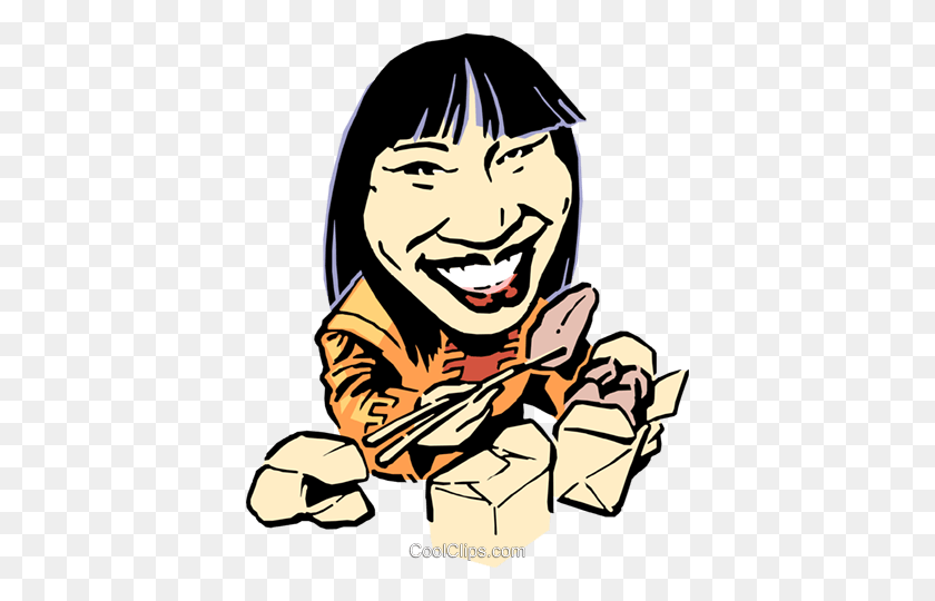 398x480 Cartoon Chinese Girl With Chopsticks Royalty Free Vector Clip Art - Fortune Cookie Clipart