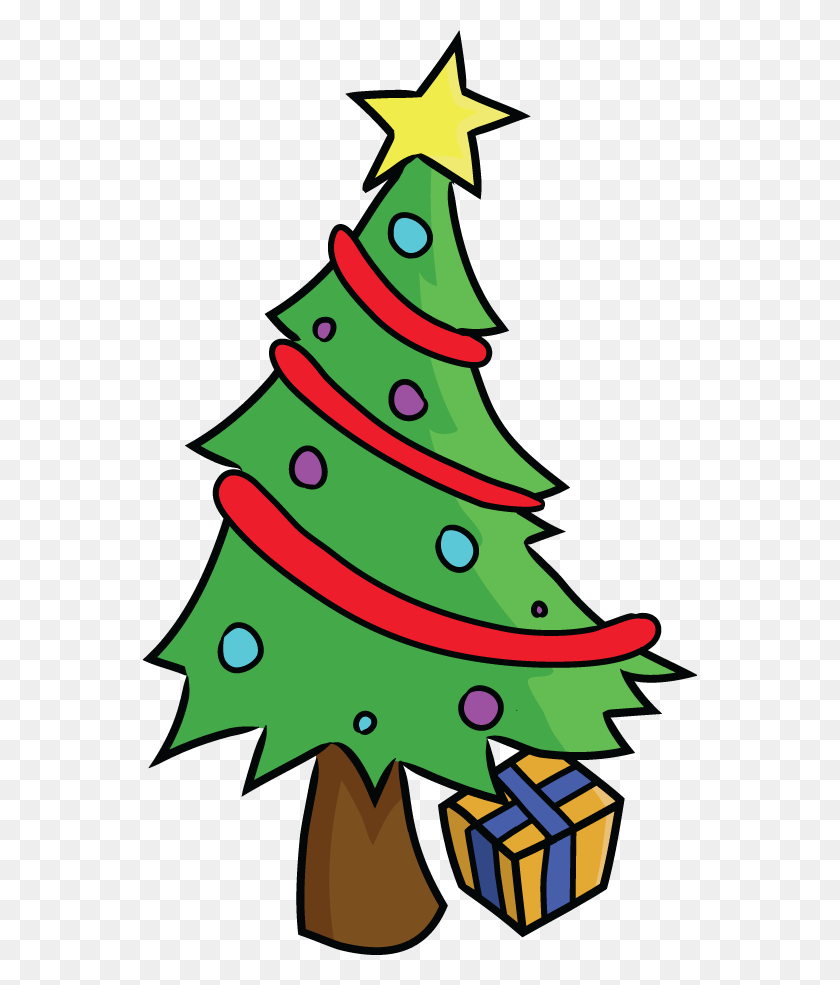 555x925 Cartoon Christmas Tree Clipart - Christmas Tree Outline Clipart